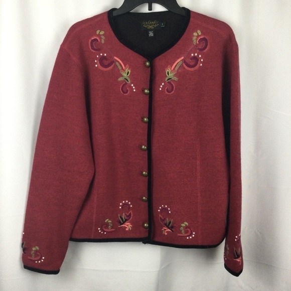 Icelandic Designs 100% Wool embroidered button down Cardigan Sweater Size Large - Picture 1 of 8